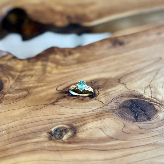 Seafoam Tourmaline in Vintage yellow gold setting