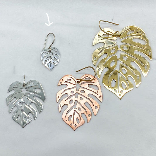 Monstera Leaf Sm SSSmall sterling silver Monstera earrings