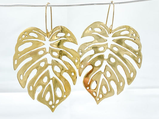 Large Monstera Earrings 14kt Yellow gold Filled