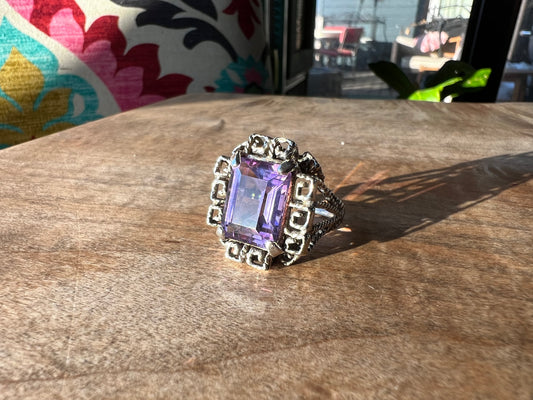 Amethyst Greek Key Sterling silver ring