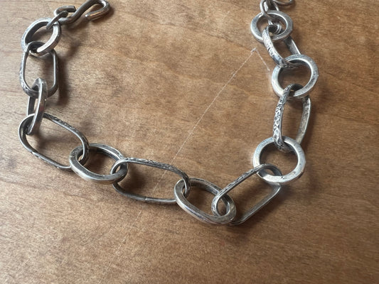 Hand fabricated link bracelet  with vintage repurposed sterling silver,