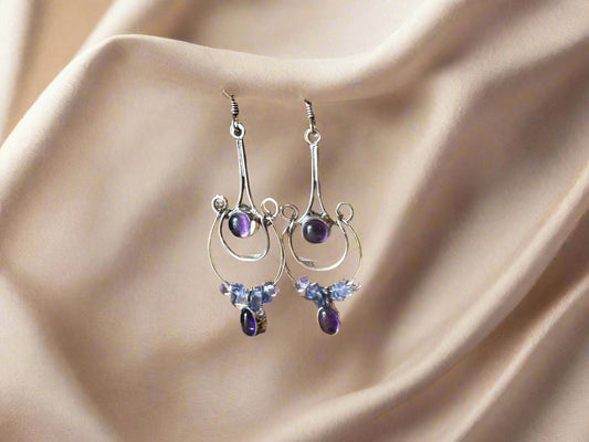 Silver Amethyst dangle earrings